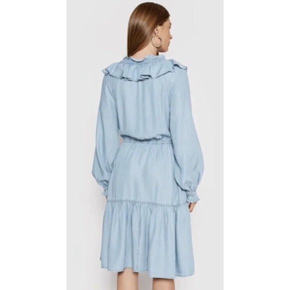 🆕RALPH LAUREN Denim Ruffled Midi Dress Blue 16 - Picture 5 of 12